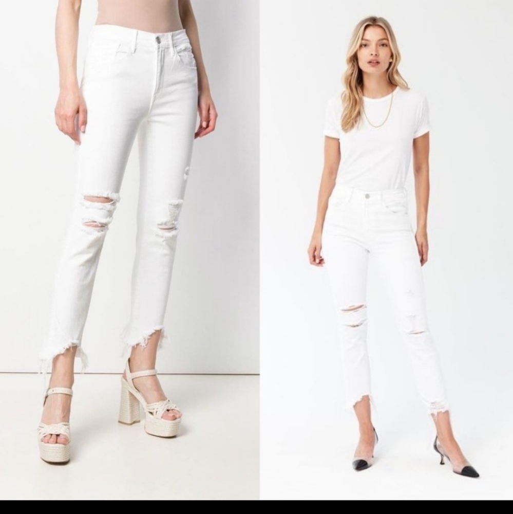 3x1 NYC W3 Franz White Denim Straight Authentic Crop Destroyed High Rise Jeans